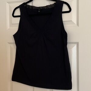 Talbots Black V-Neck Lace-Back Sleeveless Tank Top